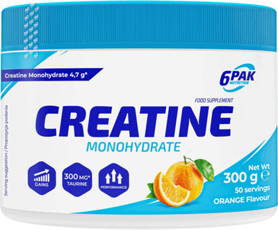 6PAK Creatine Monohydrate 300 g Jar Orange (5902811814591)