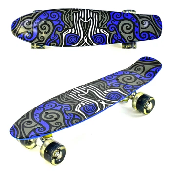Пенни борд (Penny Board) F 6510 Best Board 22" со светящимися колесами и рисунком на деке, Сине-серый узор