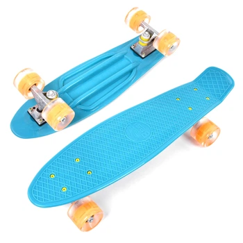 Пенни борд (Penny Board) 3131 Best Board 22" со светящимися колесами, Голубой с оранжевыми колесами