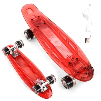 Пенни борд (Penny Board) S-30966 Best Board 22" с прозрачной светящейся декой и светящимися колесами, Красный