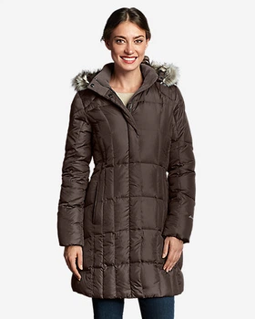 Пуховик женский - зимний пуховик EddieBauer EB0001W S Коричневый