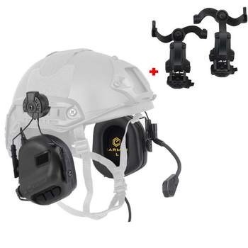 Активні навушники на шолом з мікрофоном Earmor M32H Black + Premium кріплення Чебурашка (15026kr)
