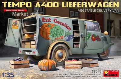 Трехколесный немецкий грузовик Tempo A400 Lieferwagen доставки овощей 1:35 MINIART (MA38049)
