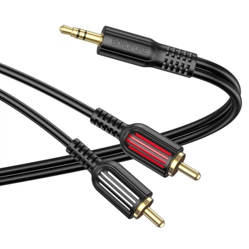 Аудіо-кабель з AUX mini-Jack 3,5 мм на Double RCA тюльпан Borofone lotus (1.5m). Black