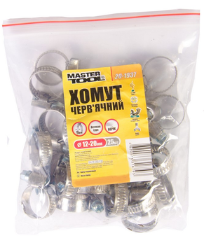 Хомут MASTERTOOL GM червячный нерж German type 9,0 мм Ø 12-20 мм, 25 шт (20-1937)