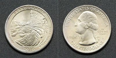 Монета 25 центов "'Гранд-Каньон" США 2010