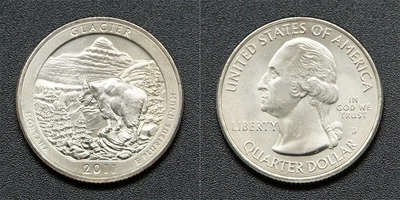 Монета 25 центів "'Глейшер" США 2011