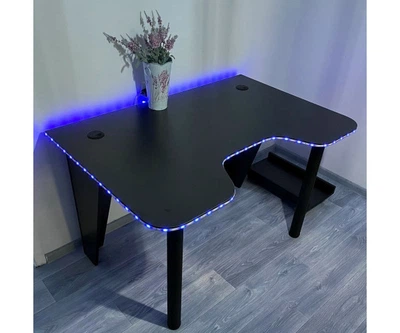 Стіл комп'ютерний з LED RGB підсвічуванням геймерський ігровий DROM Lite Black + підставка під ПК