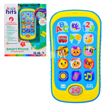 Детский развивающий телефон Первые знания Kids Hits Smart Phone, Яскрава ферма укр., 8*14*2 см, KH03/003