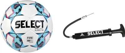Набор мяч футбольный Select Brillant Super Fifa TB (051) №5 Бело-синий + насос для мячей Select 15 см (010) Черный (5703543267507-5703543204144)
