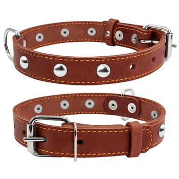 Ошейник для собак Collar с украшениями, коричневый, кожаный — одинарный, ширина 20 мм, длина 32–40 см, размер S