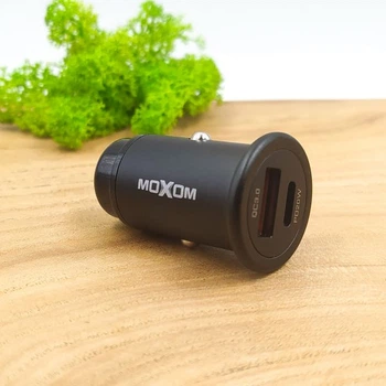 Металлическое автомобильное зарядное устройство Moxom MX-VC11 Type-C+USB (PD/QC3.0)