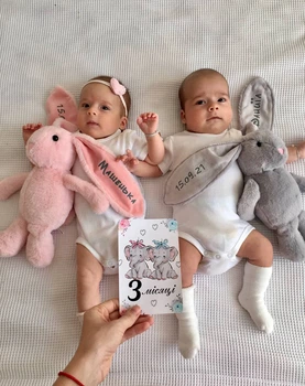 Подарунковий набір для малюків 2 іменні зайчики 39 см HeyBaby