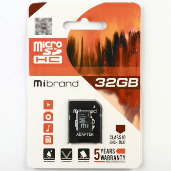 Карта памяти Mibrand microSDHC 32GB Class 10 UHS-I +SD-адаптер (MICDHU3/32GB-A)