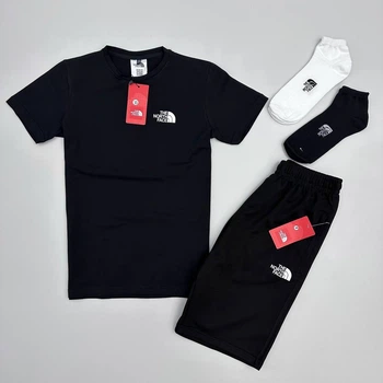 Чоловічий спортивний комплект літній (футболка+шорти+шкарпетки) North Face Чорний XL