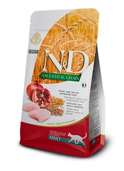 Низькозерновий сухий корм Farmina N&D LOW GRAIN Cat Chicken & Pomegranate Adult з куркою та гранатом для дорослих котів, 1.5 кг