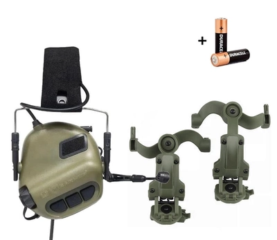 Комплект Активні навушники Earmor M32 MOD3 + Кріплення на шолом "Чебурашка" OD/Олива
