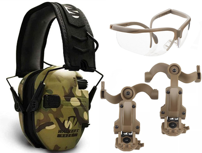Комплект Активные наушники Walker's Razor Slim Multicam + крепления на шлем "Чебурашка" Койот + очки Walkers