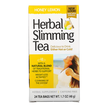 Трав'яний чай для схуднення, мед із лимоном, без кофеїну, 21st Century, 24 чайні пакетики, 48 г