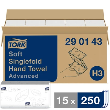 Рушники для рук м'які Tork 290143 Singlefold Advanced складені, 23х22, 6 см, 250 листів, 2 шари