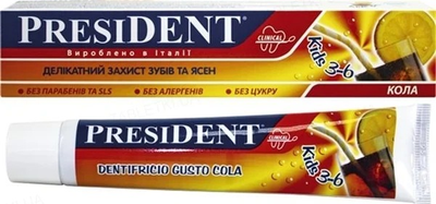 Паста зубна PRESIDENT KIDS COLA 3-6, 50 мл