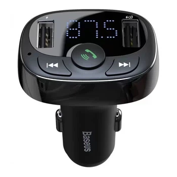Автомобільний FM модулятор Baseus CCTM + зарядний пристрій в прикурювач Baseus CCTM (2USB, 2.4A, Bluetooth, LED дисплей) - Чорний