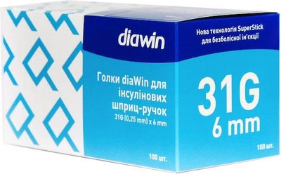 Голки для інсулінових шприц-ручок Diawin 6 мм, 100 шт.