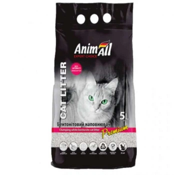 Белый бентонитовый наполнитель без запаха для кошачьих туалетов AnimAll Cat litter Premium 5 л (4820224500614)