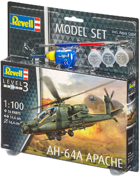 Zmontowany model śmigłowca wsparcia ogniowego Revell AH-64A Apache. Skala 1:100 (64985)