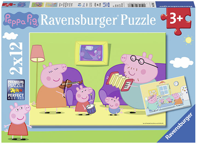 Puzzle Ravensburger Świnka Peppa: muzyka i śniadanie 12 elementów 2 szt (07596)