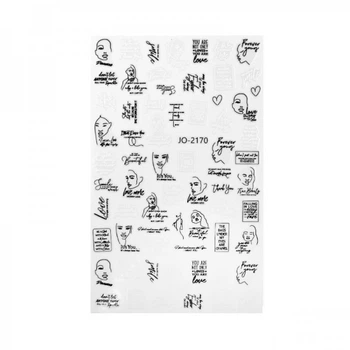 Наклейка для ногтей mART Nail Sticker JO2170 Лица надписи цвет черный белый (2100994278381)