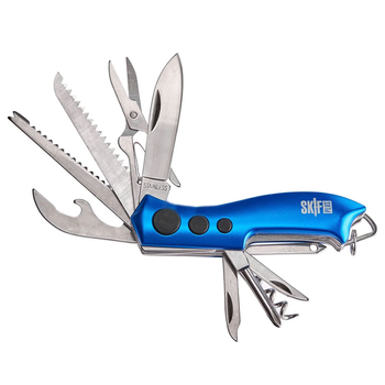 Нож складной, мультитул SKIF Plus Wavy (65мм, 14 функций), синий