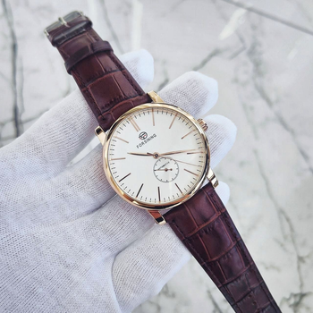 Механические класические мужские часы Forsining 1164 Gold-White-Brown