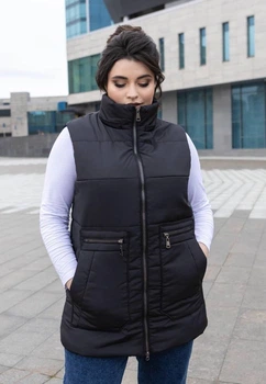 Женский теплый жилет удлиненный в стиле оверсайз больших размеров MODA 100023 48 Черный (М- 100023 /2 A )