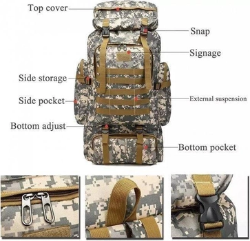 Тактичний армійський похідний рюкзак для військових на 80 л, 70x33x15 см