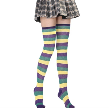 Чулки-заколенки Home Socks 35-40 Широкая полоска Фиолтово-желто-зеленые