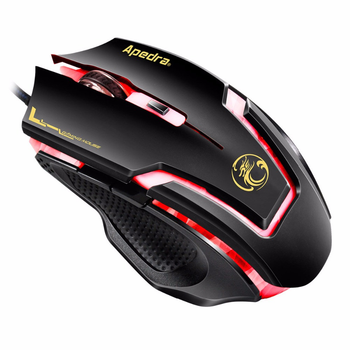 Мышь компьютерная проводная A9 чёрная (Apedra, игровая, 6D, 800-3200dpi, 10keys, Led, тканевый шнур)
