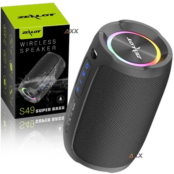 Портативная колонка беспроводная с Bluetooth и радио с подсветкой Zealot 10W TF, AUX, BT, FM, IP67 Черная (S49)