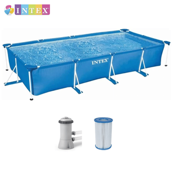 Прямокутний каркасний басейн Intex 28274 NP + Фільтр-насос. Розміром 450x220x84см, об'єм 7127л, від 6 років