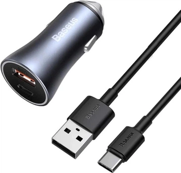 Автомобильное зарядное устройство Baseus Golden Contactor Pro Dual Quick Charger Car Charger USB + Type-C 40W + Кабель USB For Type-C 5A 1м Быстрая зарядка QC 3.0 (TZCCJD-0G) Dark Gray
