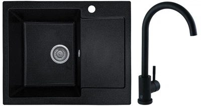 Мойка кухонная, прямоугольная, композитная Valetti 26R 62х50см Черная + смеситель