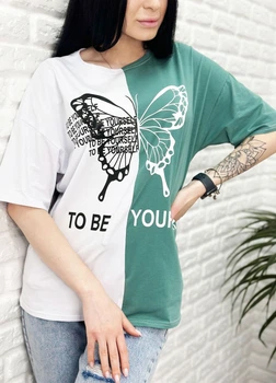 Двухцветная футболка "Butterfly", оливковый 42-44