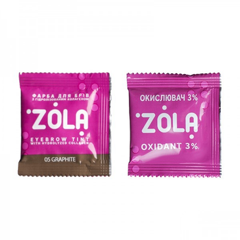 Фарба для брів ZOLA Eyebrow Tint 05 Graphite з колагеном та окислювач кремовий 3% Oxidant колір холодний графітовий у саші 2x5 мл (4820227160488)