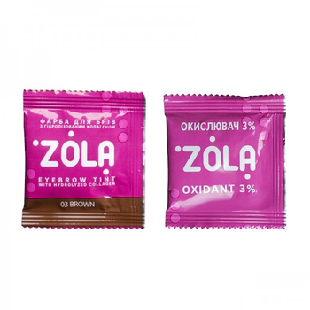 Фарба для брів ZOLA Eyebrow Tint 03 Brown з колагеном та окислювач кремовий 3% Oxidant колір коричневий у саші 2x5 мл (4820227160464)