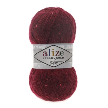 Турецкая пряжа для вязания Alize Angora gold Star с паетками 57 бордо