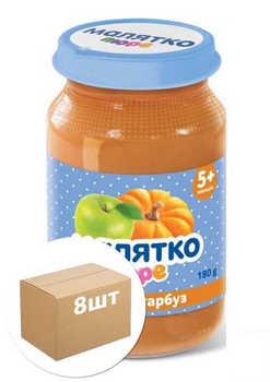Пюре з гарбуза та яблук (з гомогенізованим цукром) ТМ "Малятко" 180г упаковка 8шт (93671)