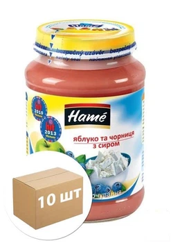 Пюре фруктовое яблоко и черника с творогом Hame, 190г уп 10 шт (88146)