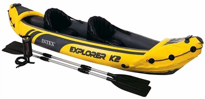 Каяк надувний двомісний (байдарка) Intex 68307 Explorer K2 (91*312 см., висота: 51 см., навантаження до 180 кг., весла, ручний насос, жовтий)