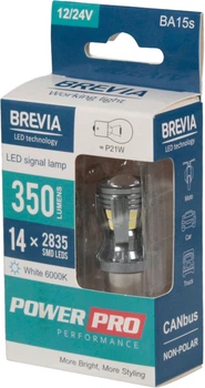 Лампочка 1-конт. груша біла LED SMD 12/24V 14-діодів P21W BA15s CANbus (Brevia) (к-т.-2шт.) 10301X2