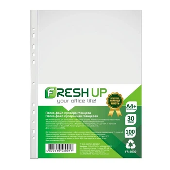 Файл Fresh Up А4+ 30 мкм 100 шт./уп. прозорий глянцевий 305мм*235мм на 11 отворів FR-20-30